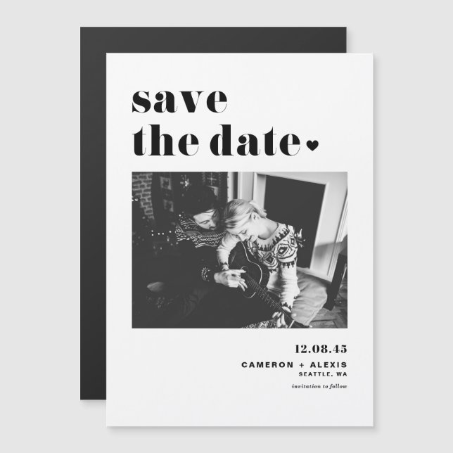 Modern Black Bold Typography Photo Save the Date Magnetic Invitation (Front/Back)