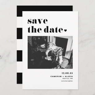 Modern Black Bold Typography with Heart Photo Save The Date