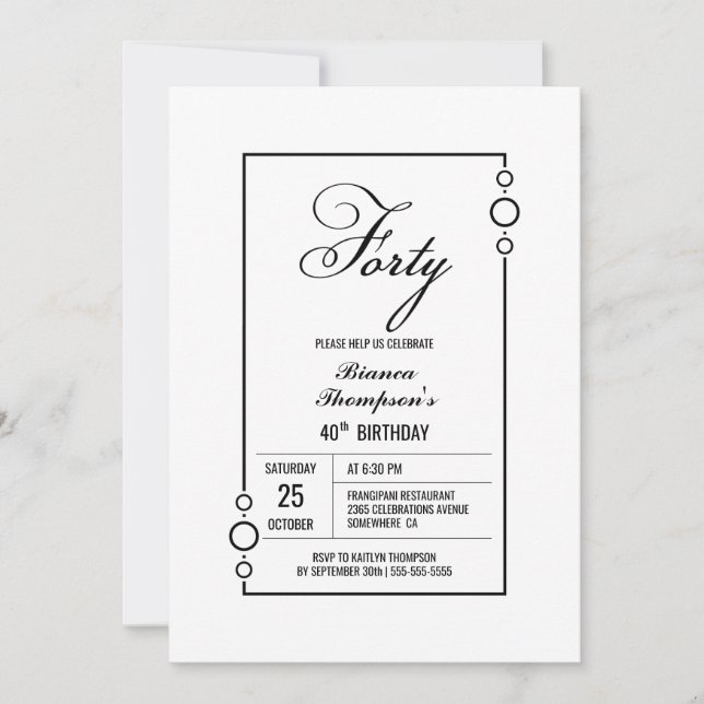 Modern Black Border 40th Birthday Party Invitation (Front)