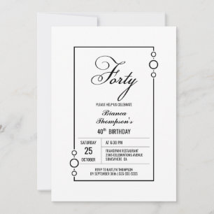 Modern Black Border 40th Birthday Party Invitation