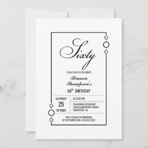 Modern Black Border 60th Birthday Party Invitation