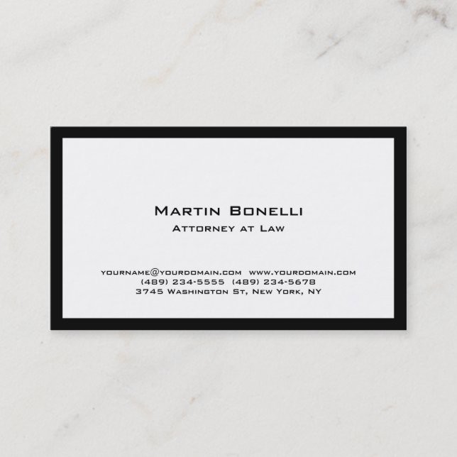 Modern Black Border Attorney at Law Business Card (Front)