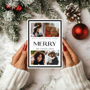 Modern Black Border Holiday Multi Photo Card
