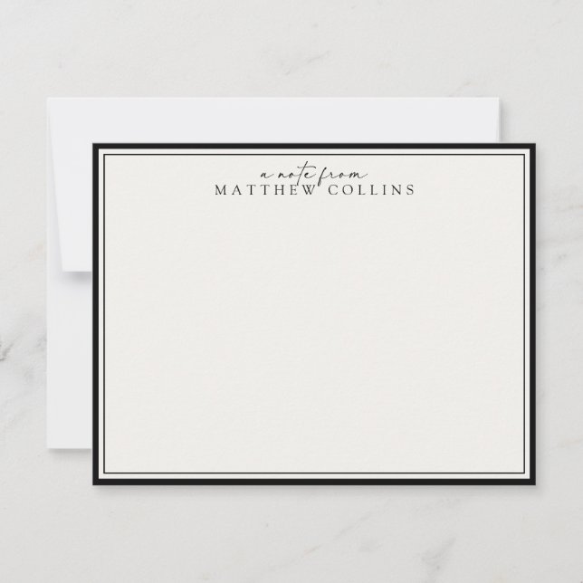 Modern Black Border Personalised Note Card (Front)