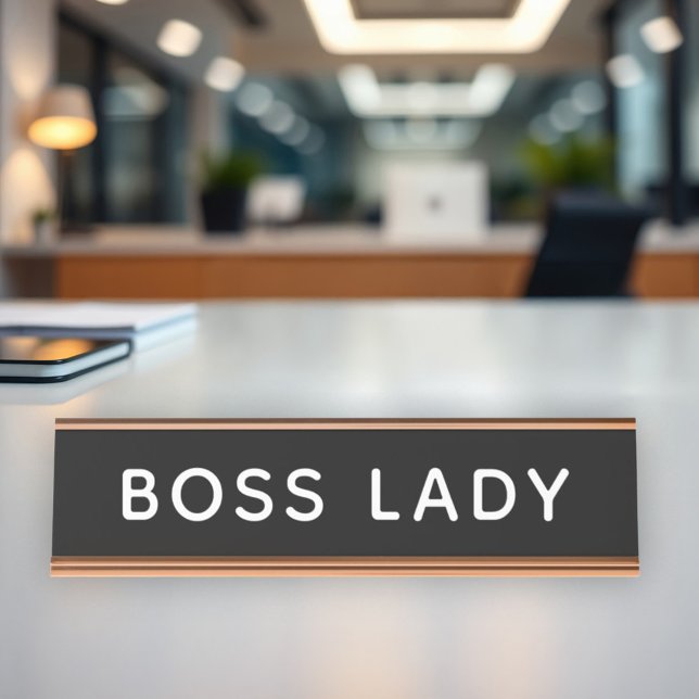 Modern Black Boss Lady Office Desk Name Plate (Creator Uploaded)