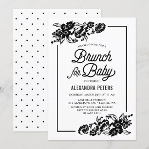 Modern Black Botanical Baby Shower Brunch Invitation