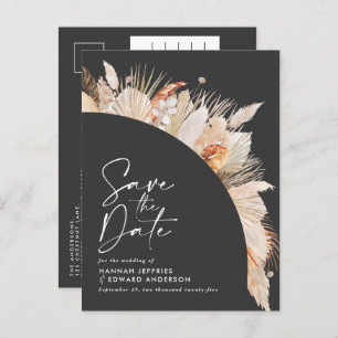 Modern black botanical elegant pampas grass announcement postcard