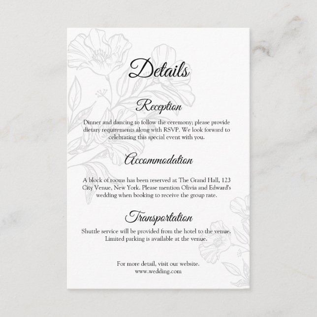 Modern Black Botanical Line Art Enclosure card (Front)