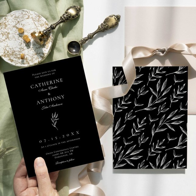 Modern Black Botanical Minimalist Wedding Invitation (Creator Uploaded)