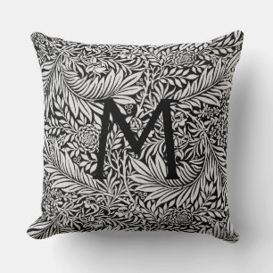 Modern Black Botanical Monogram Cushion