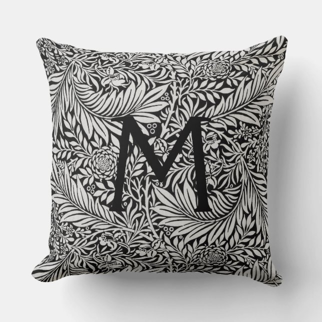 Modern Black Botanical Monogram Cushion (Front)