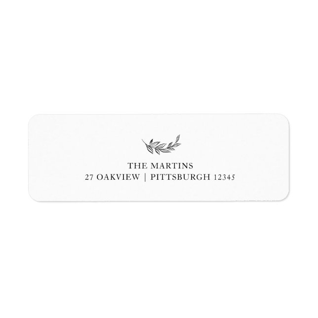 Modern Black Botanical Wedding Return Address (Front)