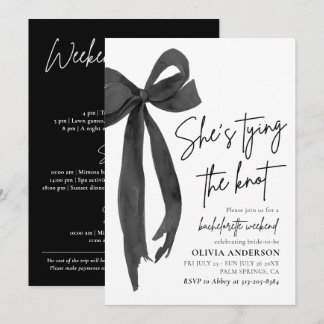 Modern Black Bow Bachelorette Weekend Itinerary Invitation