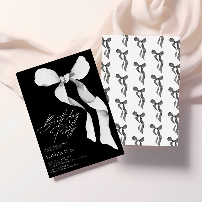 Modern Black Bow Birthday Party Invitation (Creator Uploaded)
