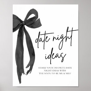 Modern Black Bow Bridal Date Night Ideas Game Sign