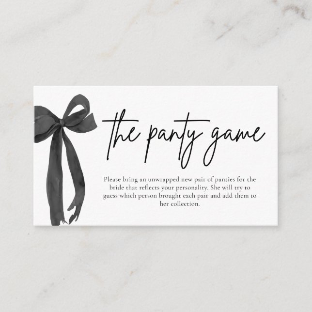 Modern Black Bow Bridal Shower The Panty Game  Enclosure Card (Front)