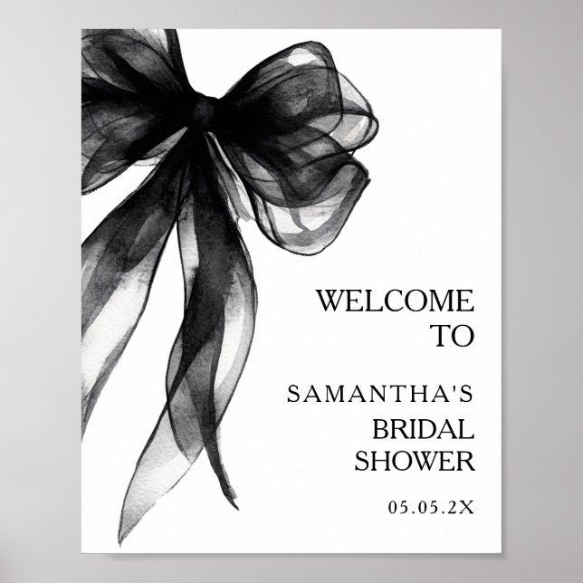 Modern Black Bow Bridal Shower Welcome Sign (Front)