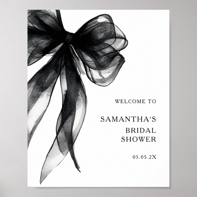 Modern Black Bow Bridal Shower Welcome Sign (Front)