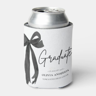 Modern Black Bow Coquette Graduate Graduation Can Cooler
