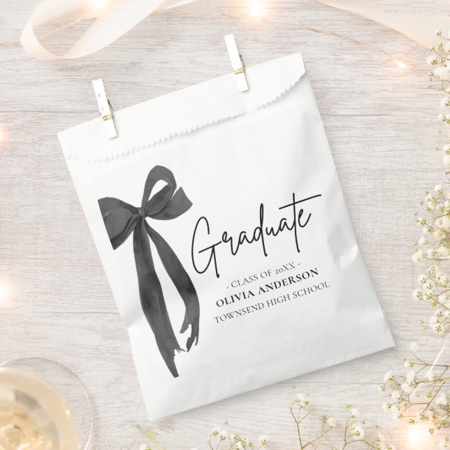 Modern Black Bow Coquette Graduate Graduation Favour Bags (Clipped)