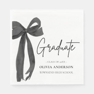 Modern Black Bow Coquette Graduate Graduation Napkin