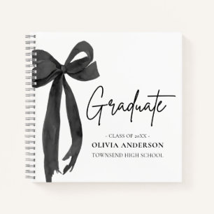 Modern Black Bow Coquette Graduate Graduation Notebook