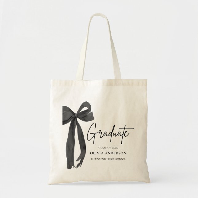 Modern Black Bow Coquette Graduate Graduation Tote Bag (Front)