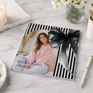 Modern Black Bow Coquette Graduation  Guest Book