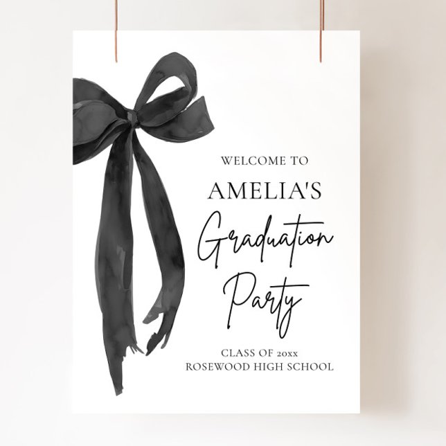 Modern Black Bow Coquette Graduation Party Welcome Poster (Modern Black Bow Coquette Graduation Party Welcome Poster)