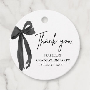 Modern Black Bow Coquette Graduation Thank you  Favour Tags