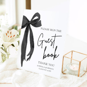 Modern Black Bow Graduation Party Guest Book Sign