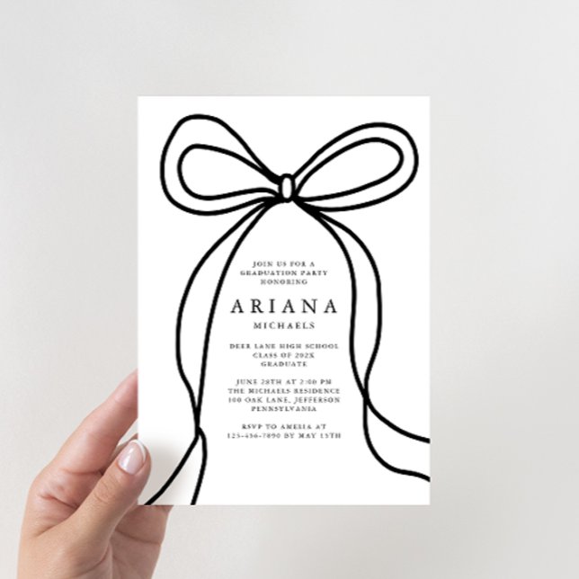 Modern Black Bow Graduation Party Invitation (Creator Uploaded)