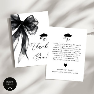 Modern Black Bow Graduation Party Thank You Card