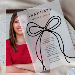 Modern Black Bow Graduation Party Vellum Invitations