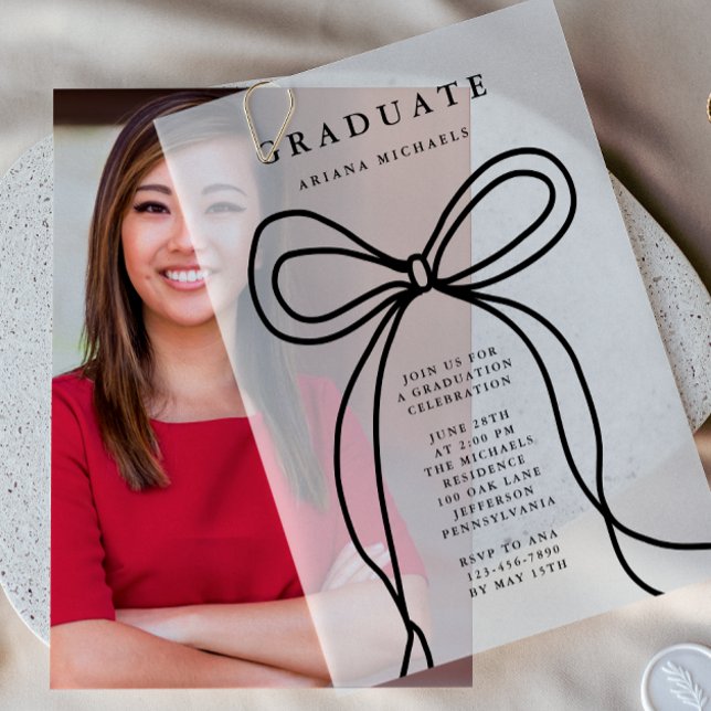 Modern Black Bow Graduation Party Vellum Invitations (Creator Uploaded)