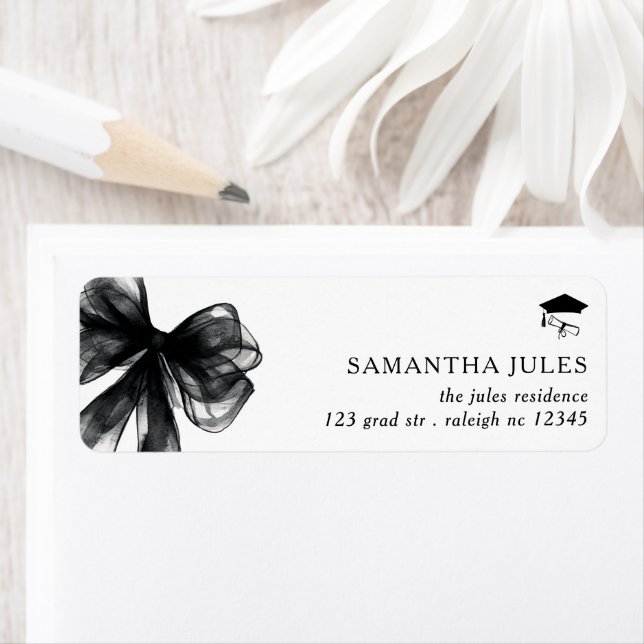 Modern Black Bow Graduation Return Address (Insitu)