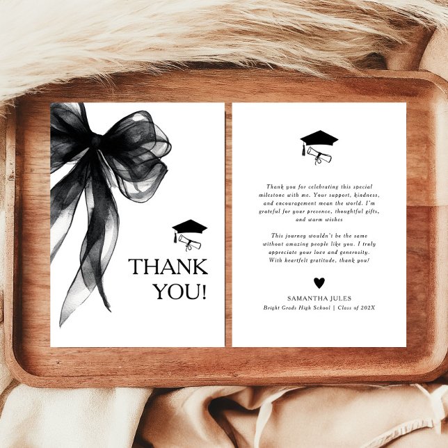 Modern Black Bow Graduation  Thank You Card (Creator Uploaded)