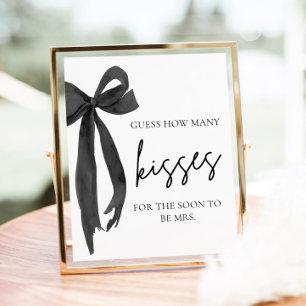 Modern Black Bow Guess How Many Kisses Game Poster