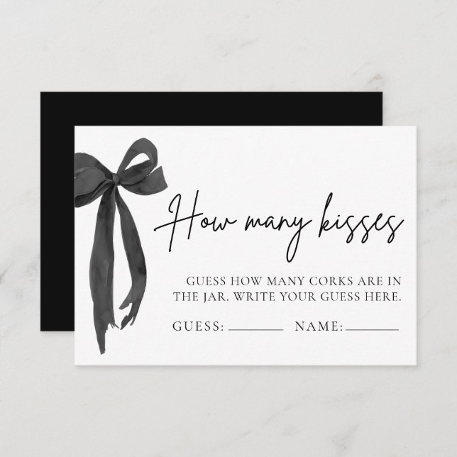 Modern Black Bow Guess How Many Kisses Game Ticket Invitation (Front/Back)