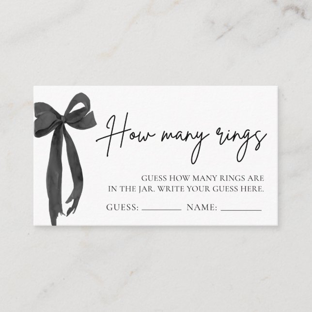 Modern Black Bow Guess How Many Rings Game Enclosure Card (Front)