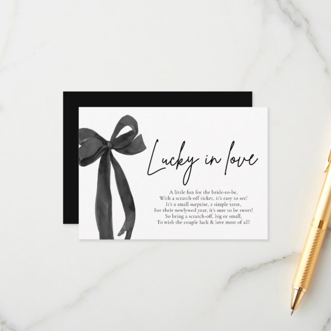 Modern Black Bow Lucky in Love Lottery Ticket Enclosure Card (Front/Back In Situ)