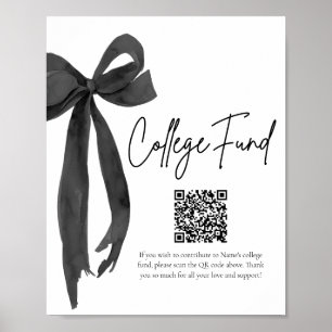Modern Black Bow QR Code College Fund Graduation  Poster