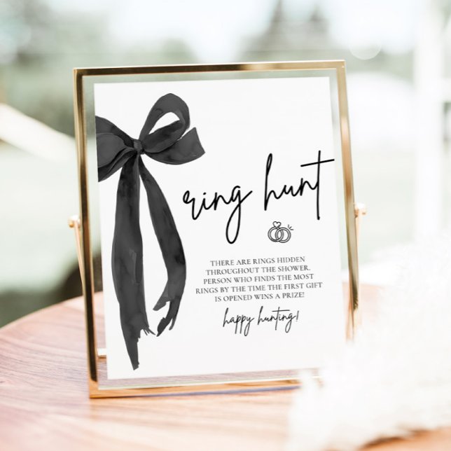 Modern Black Bow Ring Hunt Bridal Shower Game Sign (Modern Black Bow Ring Hunt Bridal Shower Game Sign)