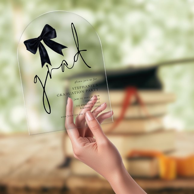 Modern Black Bow Script Grad Graduation Arch Acrylic Invitations (Creator Uploaded)