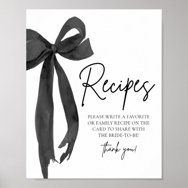 Modern Black Bow She's Tying the Knot Recipes Sign (Front)