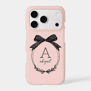 Modern Black Bow Stylish Girly Blush Pink Monogram