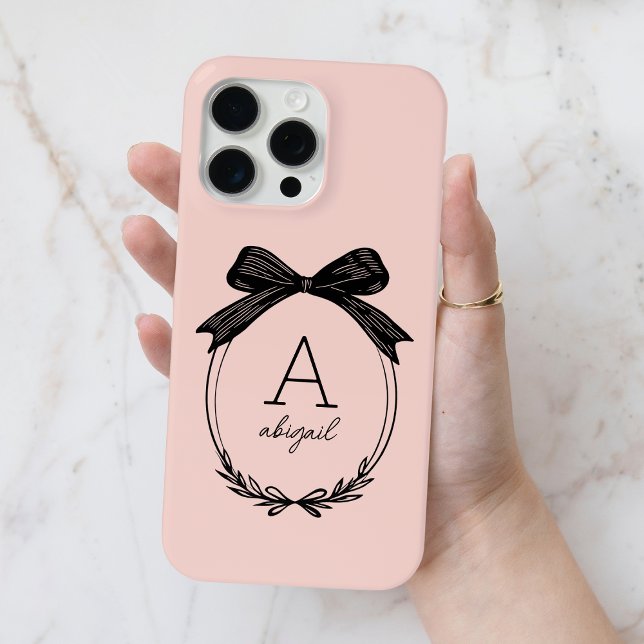 Modern Black Bow Stylish Girly Blush Pink Monogram Case-Mate iPhone Case (Modern Black Bow Stylish Girly Blush Pink Monogram Case-Mate iPhone Case)
