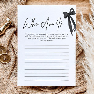 Modern Black Bow Who Am I Bridal Shower Game Card