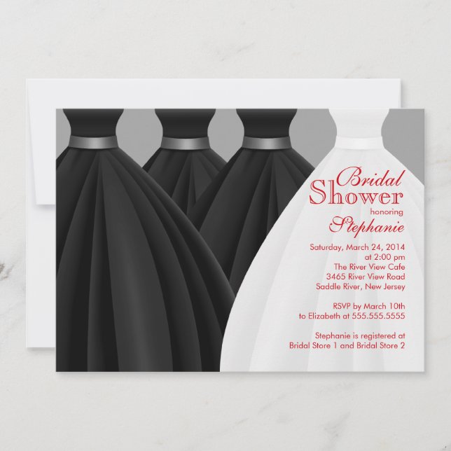Modern Black Bridesmaids Bride Dress Bridal Shower Invitation (Front)