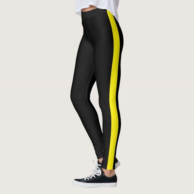 Modern Black Bright Yellow Side Panel Leggings (Left)